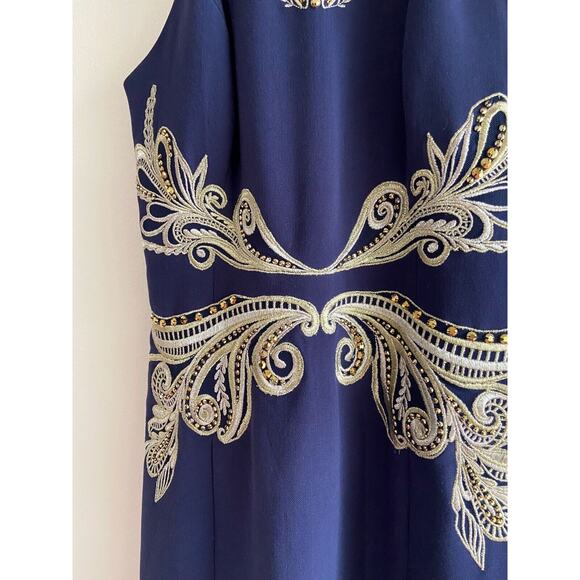 Lilly Pulitzer Benita Shift Navy Gold Embroidered Beaded Cocktail Dress Size 0 - Picture 7 of 16